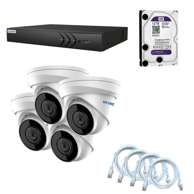 Kit de 4 caméras de surveillance dôme haute définition filaire