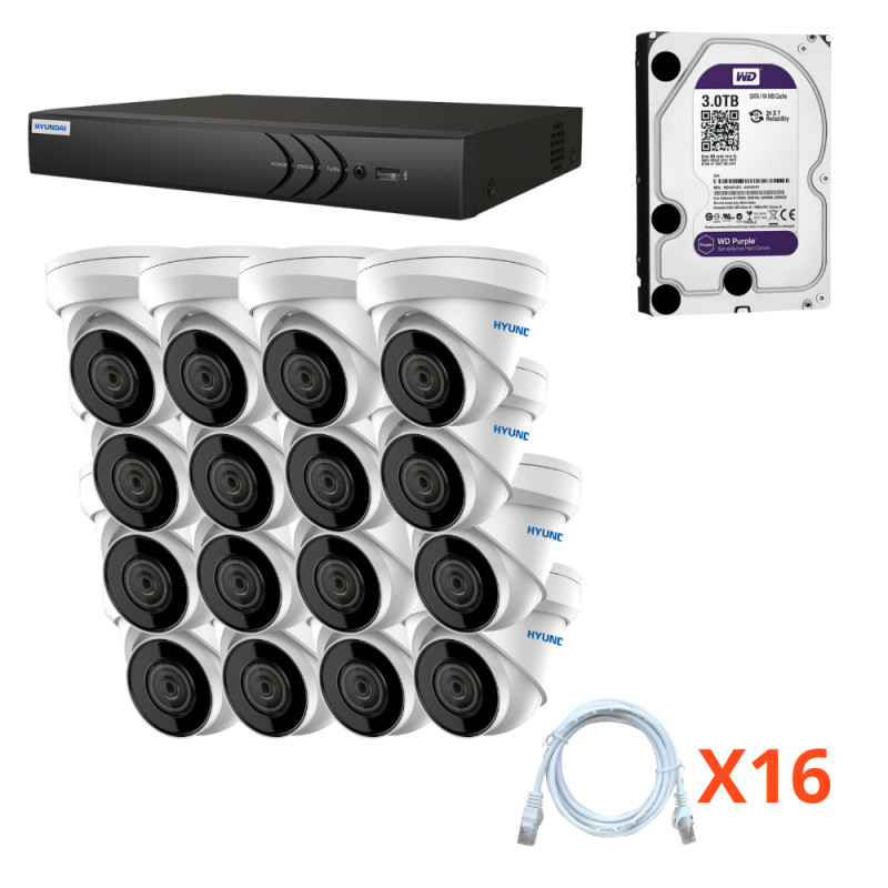 Kit de 16 caméras de surveillance dôme haute définition filaire